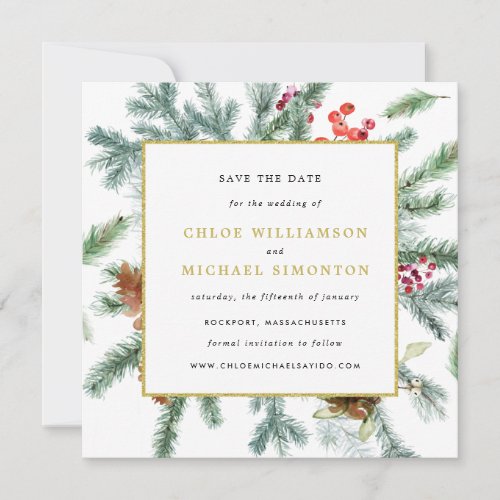 Rustic Winter Botanical Wedding Save The Date