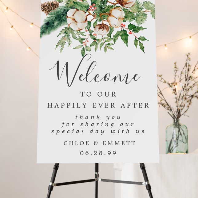 Rustic Winter Botanical Wedding Welcome Foam Board (In Situ (Stand))