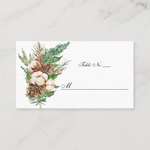 Rustic Winter Botanical White Floral Wedding Flat Place Card
