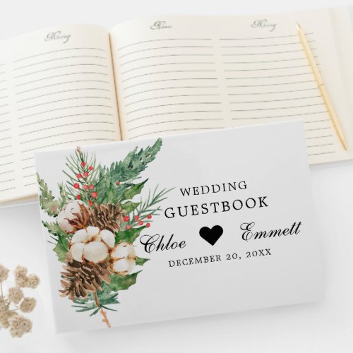 Rustic Winter Botanical White Floral Wedding Guest Book