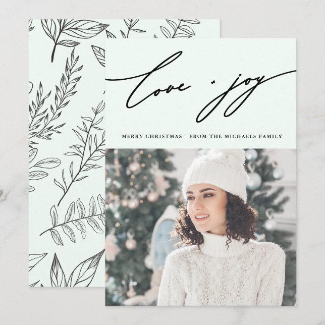 Rustic Winter Botanical with Photo Holiday Green Invitation (Front/Back)