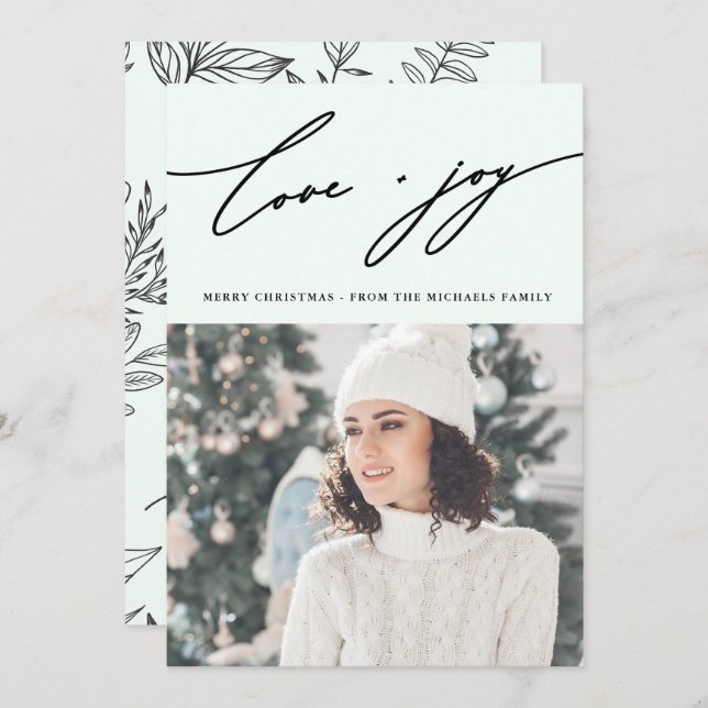 Rustic Winter Botanical with Photo Holiday Green Invitation (Front/Back)