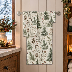 Rustic Winter Botanical Woodland Bath Towel Set
