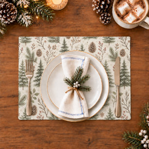 Rustic Winter Botanical Woodland Cloth Placemat