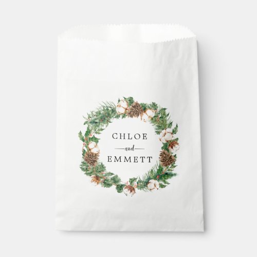 Rustic Winter Botanical Wreath Custom Wedding Favor Bag