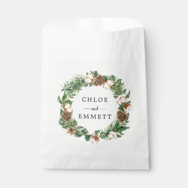 Rustic Winter Botanical Wreath Custom Wedding Favor Bag (Front)