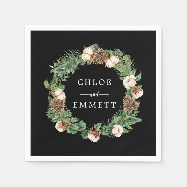 Rustic Winter Botanical Wreath Custom Wedding Napk Napkins (Front)