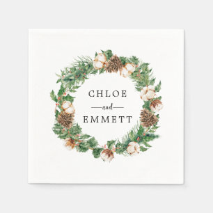 Rustic Winter Botanical Wreath Custom Wedding Napkins