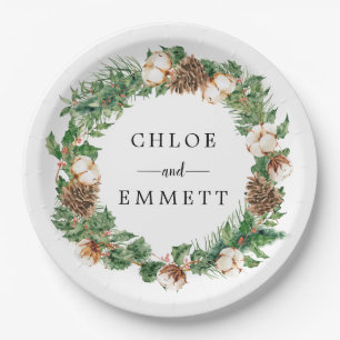 Rustic Winter Botanical Wreath Custom Wedding  Paper Plates