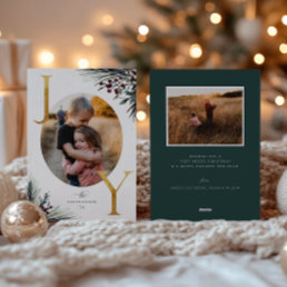 Rustic Winter Boughs Golden Joy Photo Holiday Card