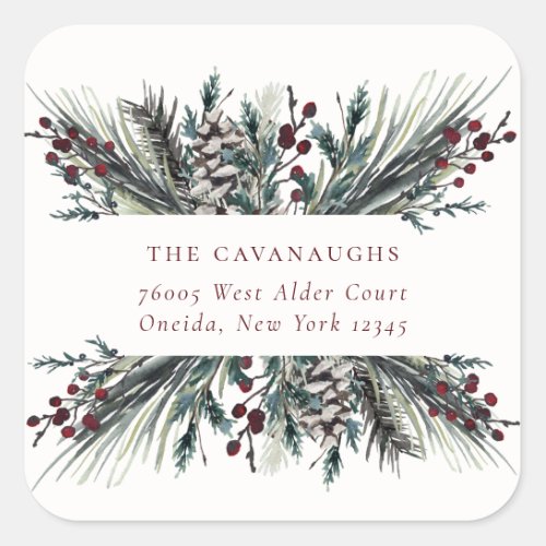 Rustic Winter Boughs Holiday Address Square Sticker