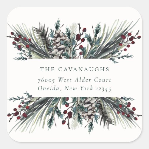 Rustic Winter Boughs Holiday Address Square Sticker