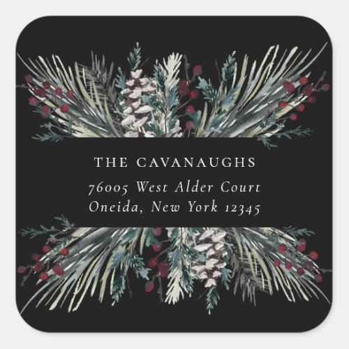 Rustic Winter Boughs Holiday Address Square Sticker