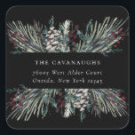 Rustic Winter Boughs Holiday Address Square Sticker<br><div class="desc">Rustic watercolor winter forest boughs,  pinecones and berries,  holiday address sticker.</div>
