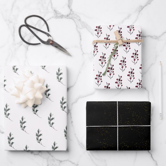 Rustic Winter Boughs Holiday Wrapping Paper Sheets (Front)