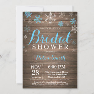 Rustic Winter Bridal Shower Blue Snowflake Invitation