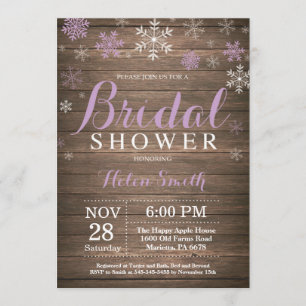 Rustic Winter Bridal Shower Purple Snowflake Invitation