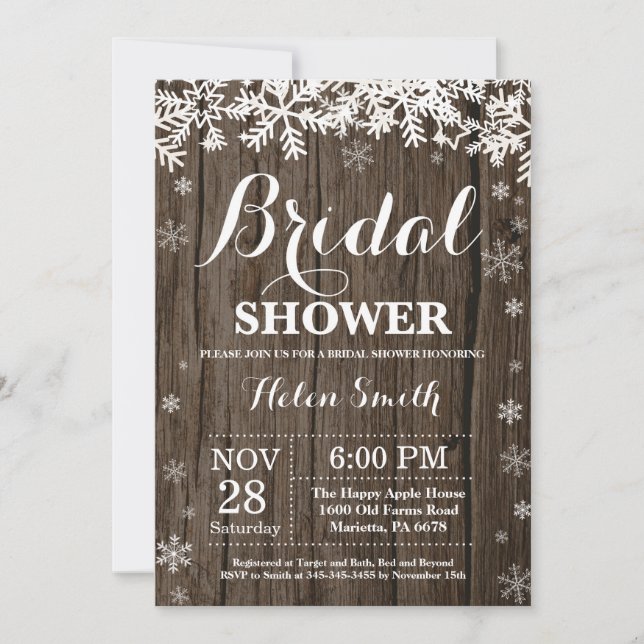 Rustic Winter Bridal Shower Snowflake Invitation (Front)