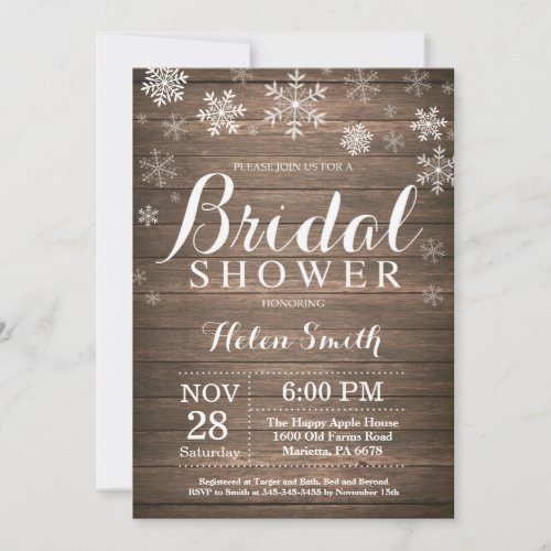 Rustic Winter Bridal Shower Snowflake Invitation