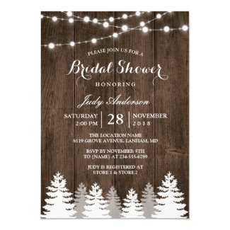 Rustic Winter Bridal Shower String Light Pine Tree Invitation