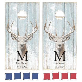 Rustic Winter Buck Pale Blue Whitewashed Wood Art Cornhole Set