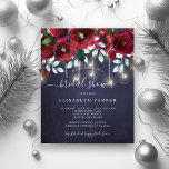 Rustic winter budget bridal shower invitation<br><div class="desc">Rustic winter chic affordable bridal shower party stylish invitation template on a navy chalkboard background with string lights featuring red and green flowers with white foliage border and a trendy elegant handwriting typography script. Easy to personalize with your details! The invitation is suitable for a winter wonderland, rustic country mountains...</div>