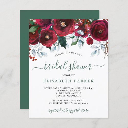 Rustic winter budget bridal shower invitation