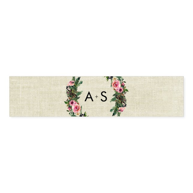 Rustic Winter Burlap Pine Rose Wedding Monogram Napkin Bands (Unfolded)