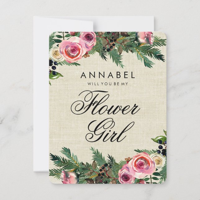 Rustic Winter Burlap Will You Be My Flower Girl Invitation (Front)