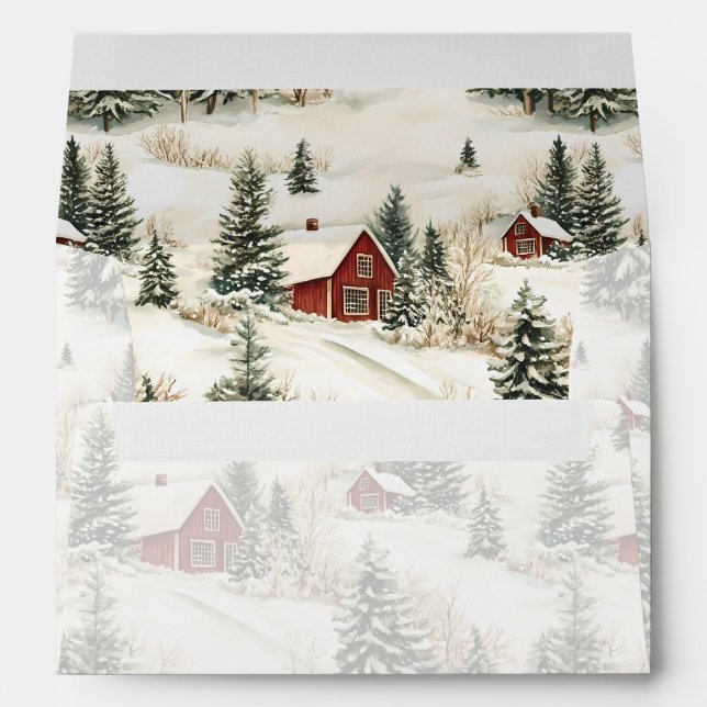 Rustic Winter Cabin Christmas Envelope (Back (Bottom))