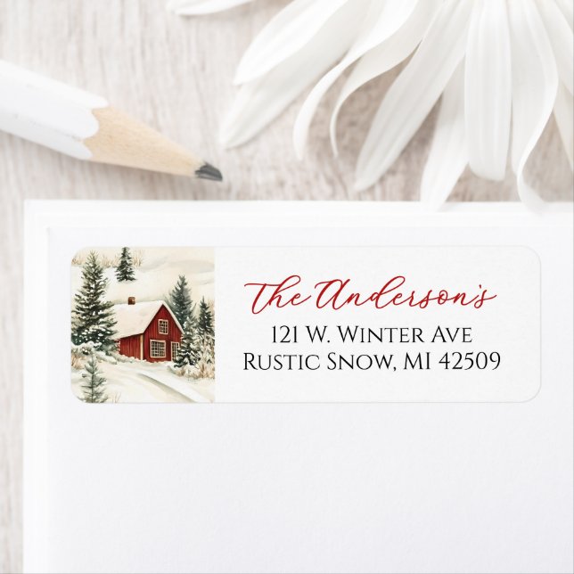 Rustic Winter Cabin Christmas Return Address Label (Insitu)