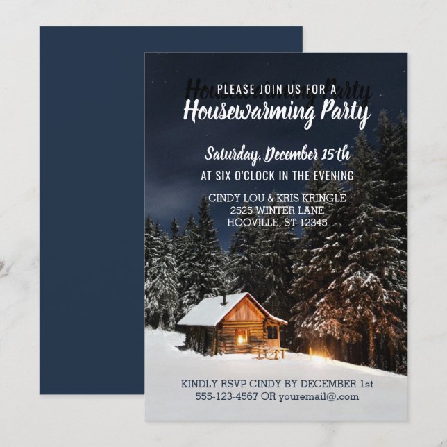 Rustic Winter Cabin Country Housewarming Party Invitation (Front/Back)
