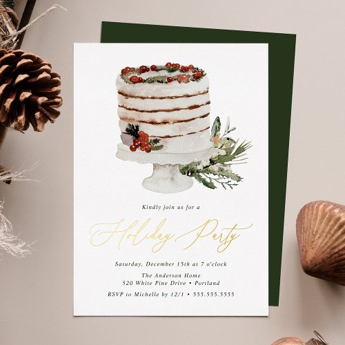Rustic Winter Cake Holiday Party Foil Invitation