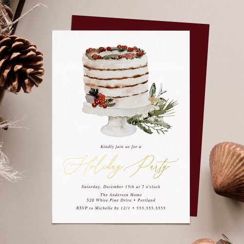Rustic Winter Cake Holiday Party Foil Invitation
