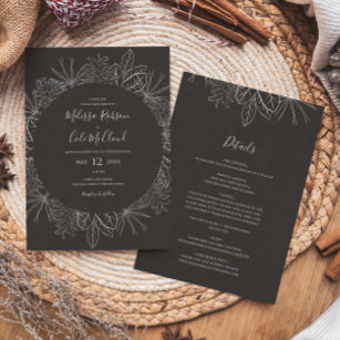 Rustic Winter   Charcoal All In One Wedding Invitation