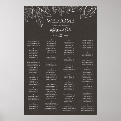 Rustic Winter Charcoal Alphabetical Seating Chart