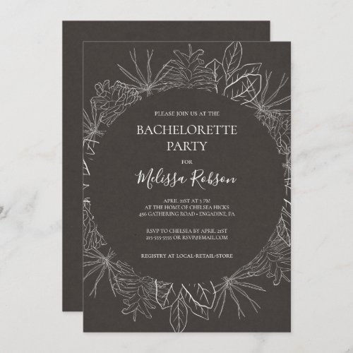 Rustic Winter  Charcoal Bachelorette Party Invitation