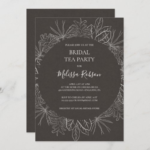 Rustic Winter Charcoal Bridal Tea Party Invitation