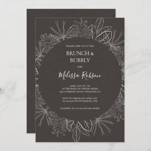 Rustic Winter  Charcoal Brunch and Bubbly Shower Invitation