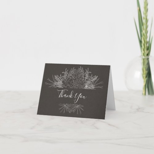 Rustic Winter  Charcoal Folded Thank You Card