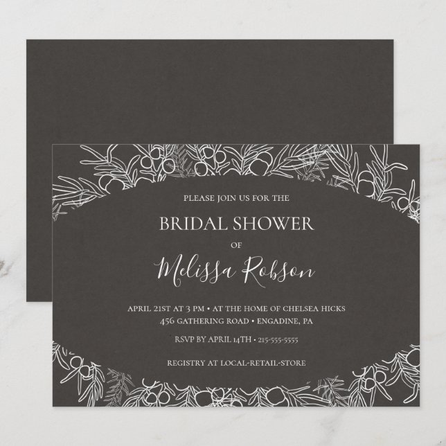 Rustic Winter | Charcoal Horizontal Bridal Shower Invitation (Front/Back)
