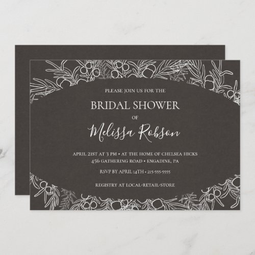 Rustic Winter  Charcoal Horizontal Bridal Shower Invitation