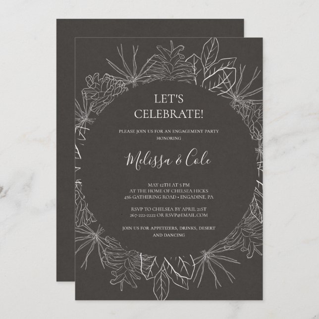 Rustic Winter Charcoal Let's Celebrate Invitation (Front/Back)
