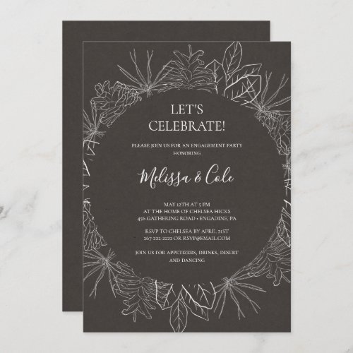 Rustic Winter Charcoal Lets Celebrate Invitation