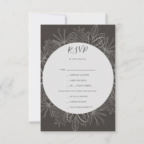 Rustic Winter  Charcoal Menu Choice RSVP Card