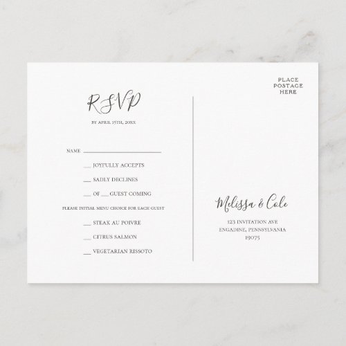 Rustic Winter  Charcoal Menu Choice RSVP Card