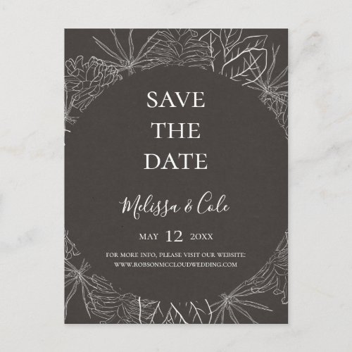 Rustic Winter  Charcoal Save The Date Postcard