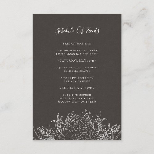 Rustic Winter  Charcoal Schedule of Events Card