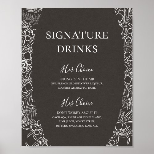 Rustic Winter  Charcoal Signature Drinks Sign