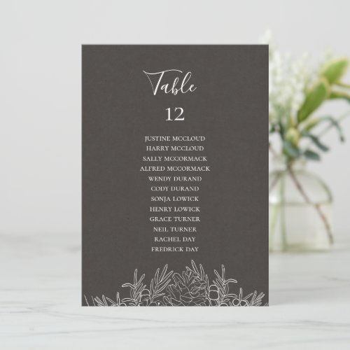 Rustic Winter Charcoal Table Number Seating Chart